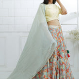 Pale Yellow Printed Lehenga Set