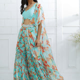 Aqua Embroidered  Printed Sharara Set