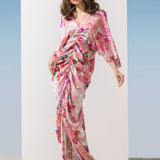 Satin Pink Multi Printed Kaftan