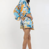 Blue Kimono Tie-up Shorts Set