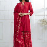 Red Embroidered Kurta And Sharara Set