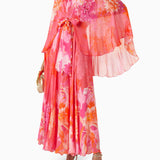 Asymmetric Cape Sleeve Maxi Dress in Chiffon