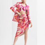 Fuchsia Abstract Printed Blazer Set