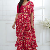 Rani Pink Printed Ruffle Saree