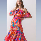 Chiffon Pink Multi Printed Asymmetric Dress