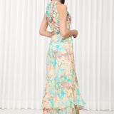 Tube Rose Printed High Low Dress With Laser Cut Detailing