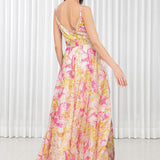 Daisy Printed Dress With Scuba And Laser Cut Details