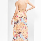 Mystic Beige Printed Halter Neck Dress