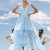 Sky Blue Falling Leaves Flora Dress