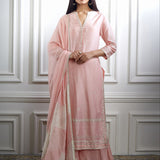 Peach Pink Aari Zari Straight Kurta Set
