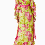 Vibrant Lime-Yellow Floral Maxi Dress