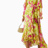 Vibrant Lime-Yellow Floral Maxi Dress