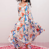 Tropical Ivory Blue Kaftan Dress
