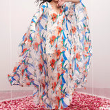 Tropical Ivory Blue Kaftan Dress