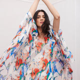 Tropical Ivory Blue Kaftan Dress
