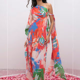 Cotton Lurex Printed One Shoulder Kaftan