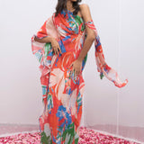 Cotton Lurex Printed One Shoulder Kaftan