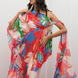 Cotton Lurex Printed One Shoulder Kaftan