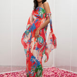 Cotton Lurex Printed One Shoulder Kaftan