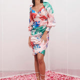 Satin Printed Draped Dress
