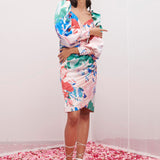 Satin Printed Draped Dress