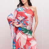 Satin Printed One Shoulder Kaftan