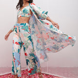 Satin Printed Jacket With Pants And Bustier