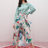 Satin Printed Off Shoulder Top With Wrap Skirt