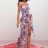 Lycra Printed Bodysuit With Chiffon Wrap