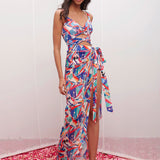Lycra Printed Bodysuit With Chiffon Wrap