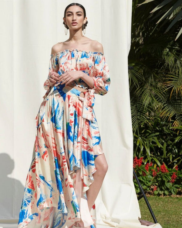 Drape Skirt With Off shoulder Top