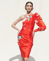 Red tropical mini dress
