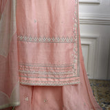 Peach Pink Aari Zari Straight Kurta Set