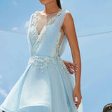 Sky Blue Falling Leaves Flora Dress