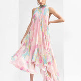 Gold foil tropical printed high-low dress