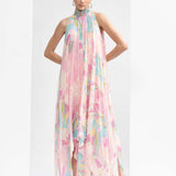Gold foil tropical printed high-low dress