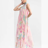 Gold foil tropical printed high-low dress