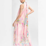Gold foil tropical printed high-low dress