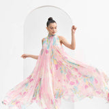 Gold foil tropical printed high-low dress