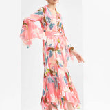 Peach tropical chiffon dress