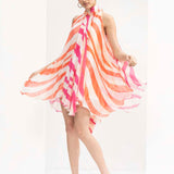 Fuchsia and Coral Chiffon Short Dress