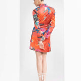 Red garden printed wrapped blazer dress