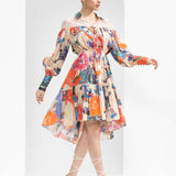 Ivory Cotton Printed Short Dress