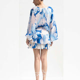 Mystic Blue Printed Chiffon Short Dress