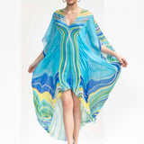 Blue Marble Printed Chiffon Kaftan
