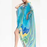 Blue Marble Printed Chiffon Kaftan