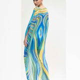 Blue Marble Printed Chiffon Kaftan