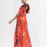 Red Garden Printed Slit Dress