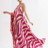 Fuchsia Print Blocked Kaftan Dress
