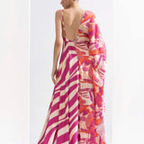 Fuchsia Print Blocked Kaftan Dress